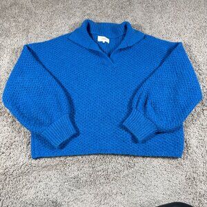 Xirena Ally Sweater Womens Large Baltic Blue Baby Alpaca Wool Collar $363 retail